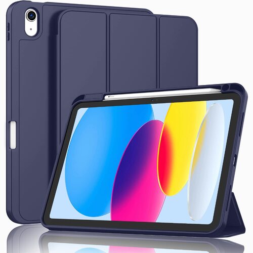iPad 10th Case 10.9 Inch 2022 with Pencil Holder, Smart iPad Case with Soft TPU Auto Wake Sleep Dark Blue - Main Image