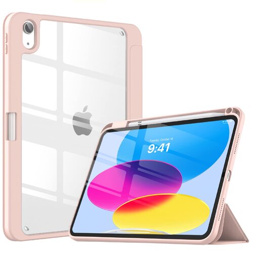 iPad 10th Case 10.9 Inch 2022 with Pencil Holder, Smart iPad Clear Case with Soft TPU Auto Wake Sleep Pink - Main Image