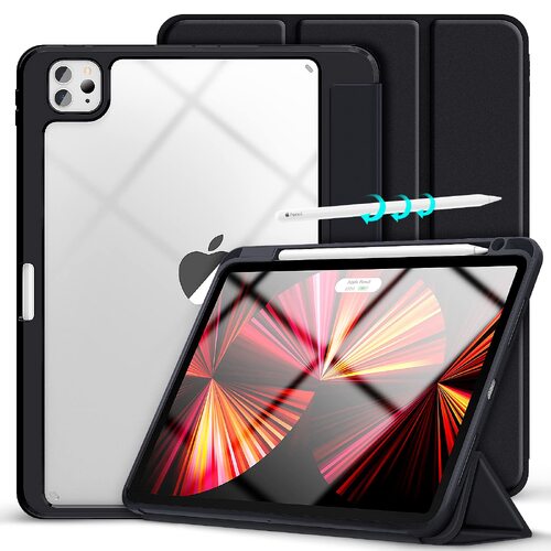 iPad Pro 11 Inch 2020-2022 Soft Tpu Smart Premium Case Auto Sleep Wake Stand Clear Cover Pencil holder Black - Main Image
