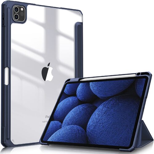 iPad Pro 11 Inch 2020-2022 Soft Tpu Smart Premium Case Auto Sleep Wake Stand Clear Cover Pencil holder navy blue - Main Image