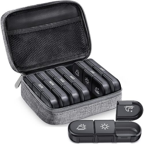 Weekly Pill Organizer 3 Times a Day Pill Box Daily Pill Case Vitamin, Medicine Case Grey - Main Image