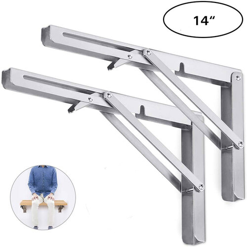 2PCS 14inch Steel Wall Mounted Folding Triangle Angle Shelf Support Bracket Rack - Main Image