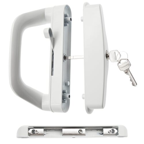 Sliding Patio Door Handle Set Mortise Lock Suitable for Sliding Glass Patio Door Keyed White - Main Image