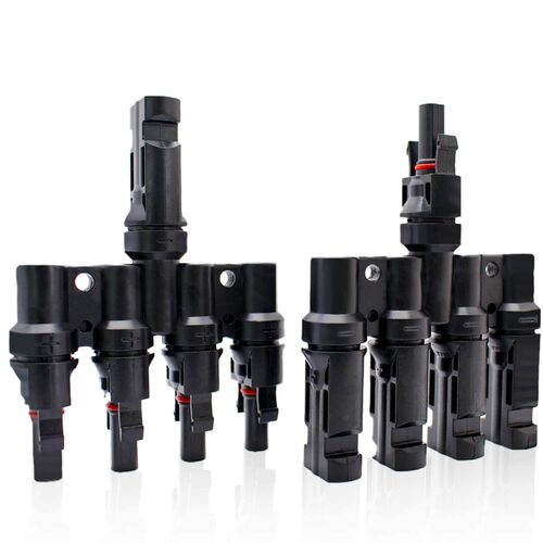 1 Pair 4 To 1 4 branch Waterproof T Branch Cable Connectors Solar PV Panel Connector Male & Female - Main Image