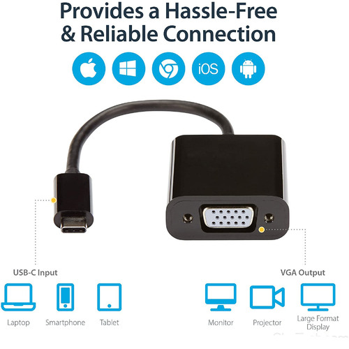 USB-C Type C USB 3.1 Male to VGA Female Monitor Projector Adapter Cable Macbook - Main Image