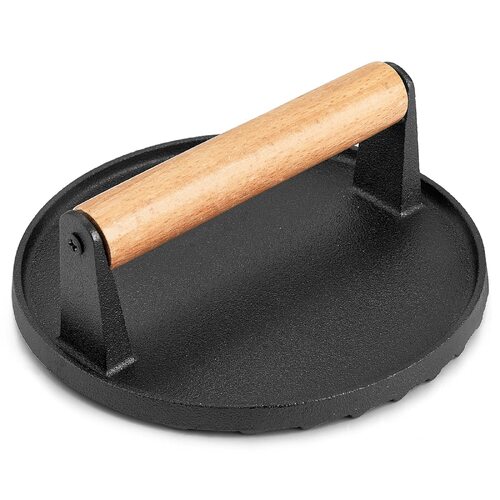 Heavy Duty Round Cast Iron Grill Burger Press Pre-Seasoned Steak Griddle BBQ Grilling - Main Image