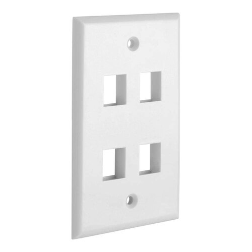 4 Port QuickPort outlet Wall Plate face plate, four Gang White - Main Image