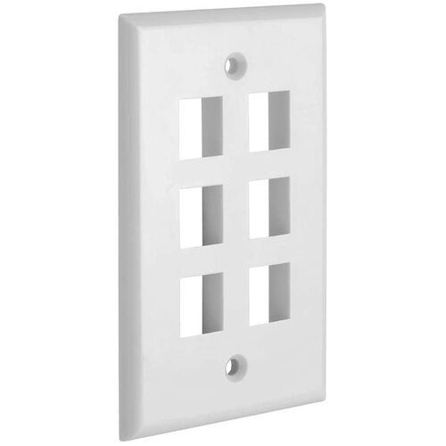 6 Port QuickPort outlet Wall Plate face plate, six Gang White - Main Image