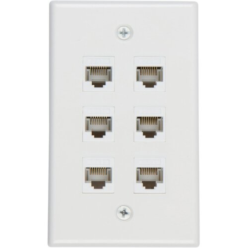 Ethernet Wall Plate 6 Port Cat6 Ethernet Cable Wall Plate Adapter - Main Image