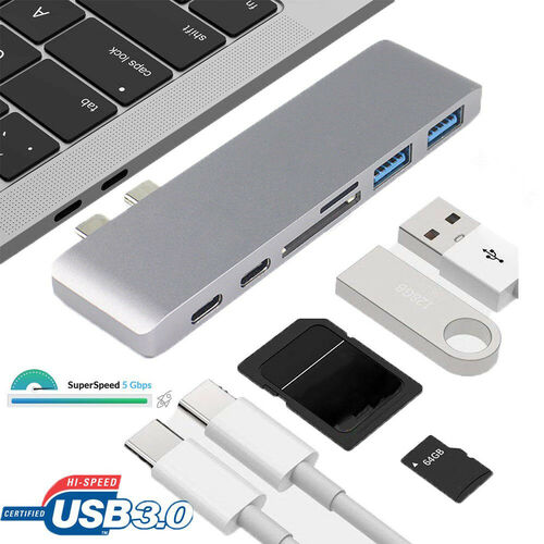 6 in1 USB-C Hub Dual Type-C Multiport Card Reader HDMI Adapter - Main Image