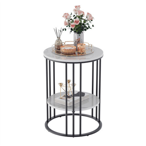 Interior Ave - Cleo Black Two Shelf Stone Side Table - Main Image