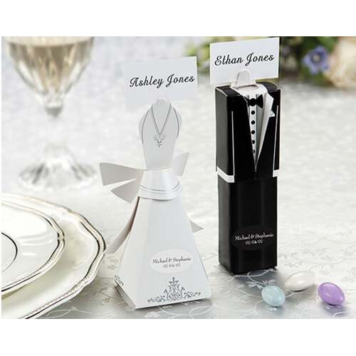 100 Pack of 50 Bride and 50 Groom Wedding Bridal Bomboniere Favor Candy Choc Almond Box - Kate Aspen Design - Main Image