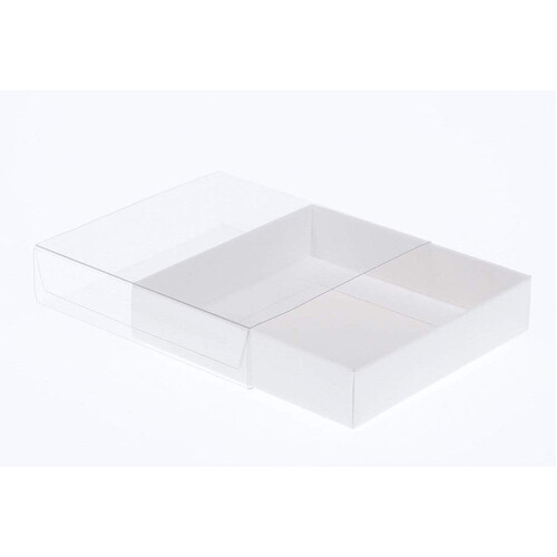 10 Pack of 10cm Square Invitation Coaster Favor Function product Presentation Cookie Biscuit Patisserie Gift Box - 2cm deep - White Card with Clear Sl - Main Image