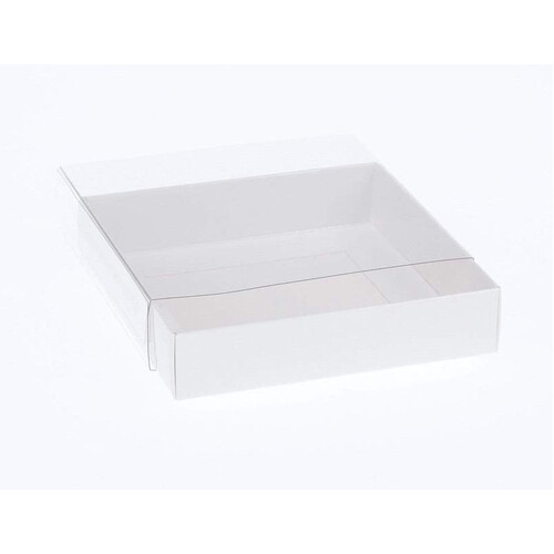 10 Pack of 15cm Square Invitation Coaster Favor Function product Presentation Cookie Biscuit Patisserie Gift Box - 4cm deep - White Card with Clear Sl - Main Image