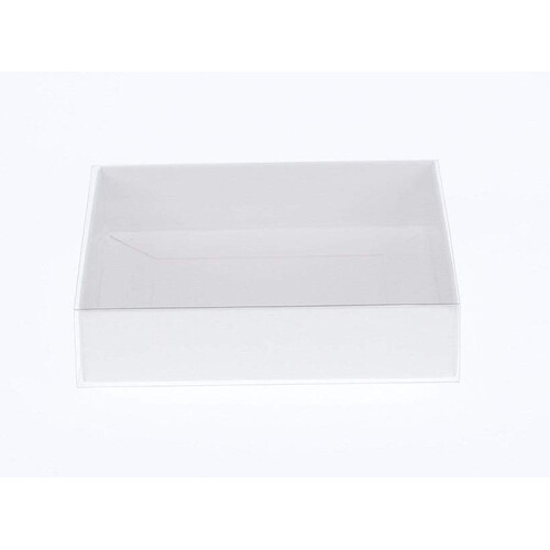 50 Pack of White Card Box - Clear Slide On Lid - 30 x 20 x 8cm -  Large Beauty Product Gift Giving Hamper Tray Merch Fashion Cake Sweets Xmas - Main Image