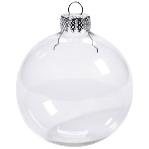 20 x Glass Bauble 8cm Diameter Round Clear with Silver Cap - table or tree centrepice personal memory theme craft gift - Main Image
