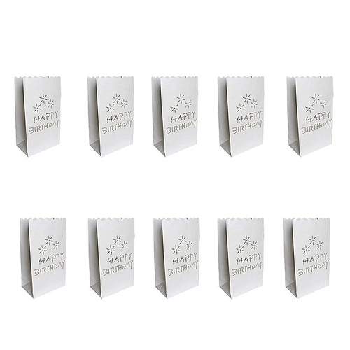 50 Pack White Happy Birthday Luminary Paper Candle Tea Light Lantern Bags Garden Anniversary Birthday Night Decorations Evening Party - Main Image