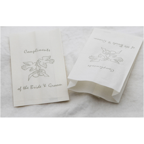 50 Pack Wedding Cake Bags Greaseproof Wax Paper Slice Take Home Favour Silver Doves - Main Image