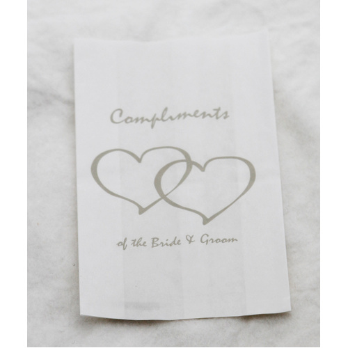 50 Pack Wedding Cake Bags Greaseproof Wax Paper Slice Take Home Favour Silver Heart n Message - Main Image