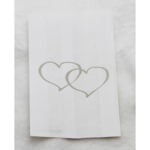 50 Pack Wedding Cake Bags Greaseproof Wax Paper Slice Take Home Favour Large Silver Heart - Main Image