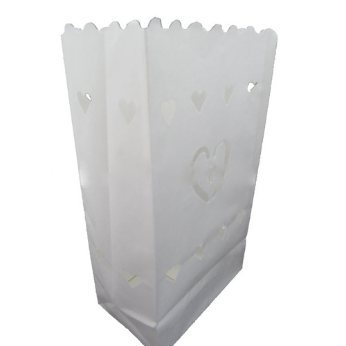 50 Pack White Heart in a Heart Luminary Paper Candle Tea Light Lantern Bags Wedding Garden Anniversary Birthday Night Decorations Evening Party - Main Image