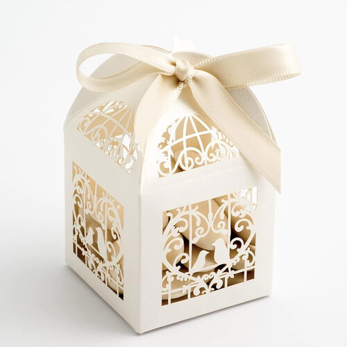 50 Piece Pack - Ivory Dove Bird Heart Wedding Engagement Bomboniere Favor Lolly Gift Card Box - Main Image