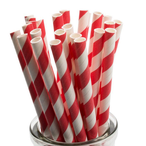 50 Pack Red White Drinking Straws Biodegradable Eco Paper Birthday Party Event Bistro Bar Cafe Take Away - Main Image