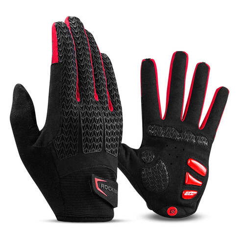 Full Finger MTB Gloves Large Size for Mountain Road Bike Breathable Red Rockbros Unisex Device Friendly Finger Material Anti Slip - Main Image