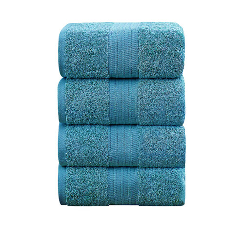 Linenland 4 Piece Cotton Bath Towels Set - Blue - Main Image