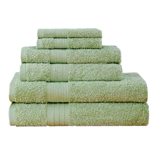 Luxury 6 Piece Soft and Absorbent Cotton Bath Towel Set - Sage Green - Main Image