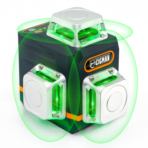 CIGMAN Laser Level Self Leveling 3x360° 3D Green Cross Line for Construction and Picture Hanging, Rechargeable battery, Remote Controller, Magnetic Ro - Main Image