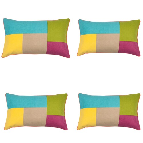 Pack of 4 Geo Turquoise Block Design 30x50cm Cushion Cover - Main Image