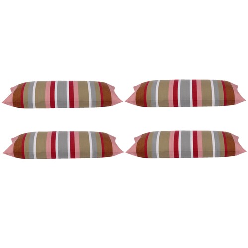 Pack of 4 Corban Rose Pink Based Striped Cushion Cover Multicoloured Rectangle 35x70cm - Main Image