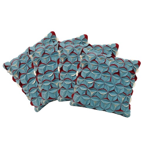 Pack of 4 Covers Amelie Aqua Blue & Red 3D Texture Cushion Covers - Main Image