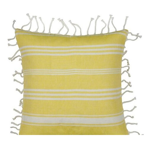 Fresh Yellow & White Striped Cushion Cover with knotted edging - Main Image