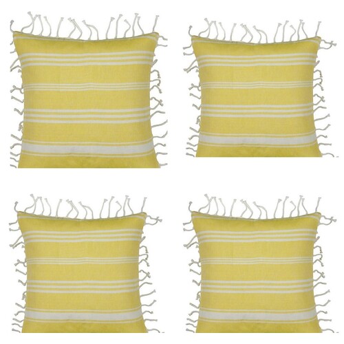 Pack of 4 Fresh Yellow & White Striped Cushion Cover with knotted edging - Main Image