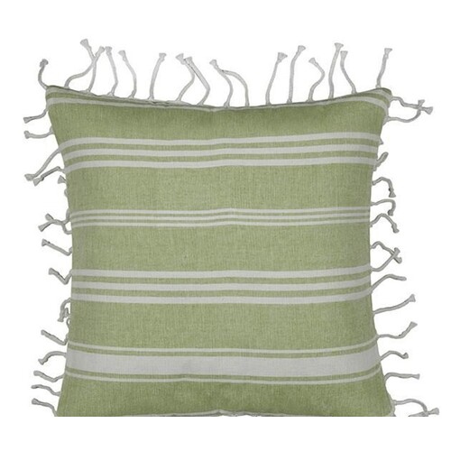 Fresh Green & White Striped Cushion Cover with white knotted edging - Main Image