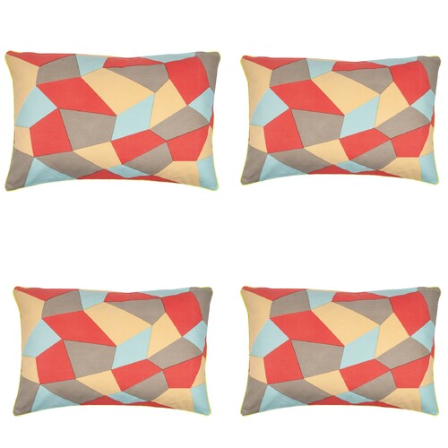 Pack of 4 Geo Beige Geometric Design 40x60cm Rectangle Cushion Covers - Main Image