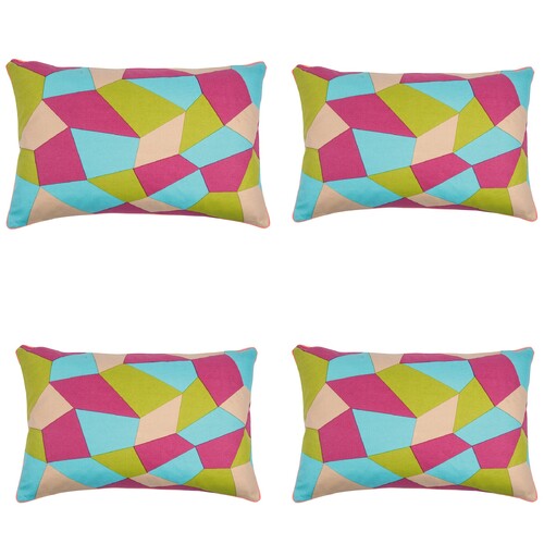 Pack of 4 Geo Green Geometric Design Rectangle 40x60cm Cushion Covers - Main Image