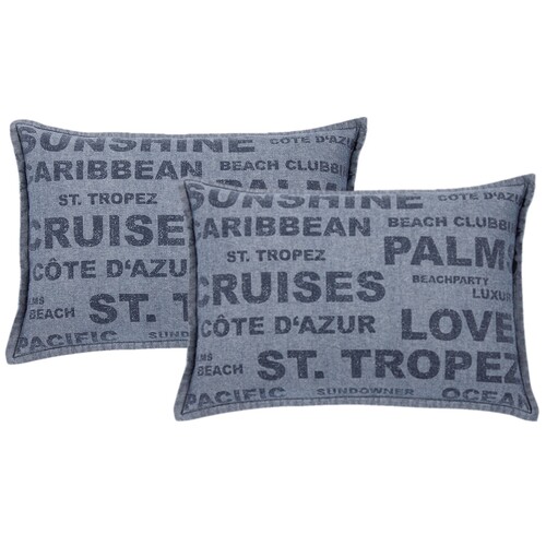 Pack of 2 Denim Sunshine Wording Cushion Cover Cruises, Caribbean, Love etc - Main Image