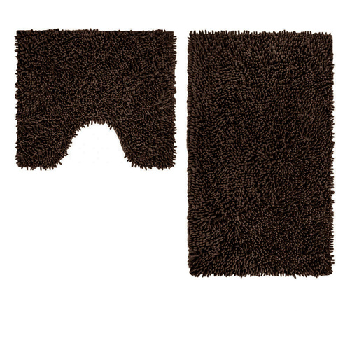 2 Pce Shaggy Toggle 100% Cotton Bath Mat Set Chocolate - Main Image