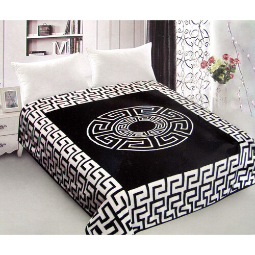800GSM Luxury Reversible Mink Blanket Greek Key Black Queen 200 x 240 cm - Main Image