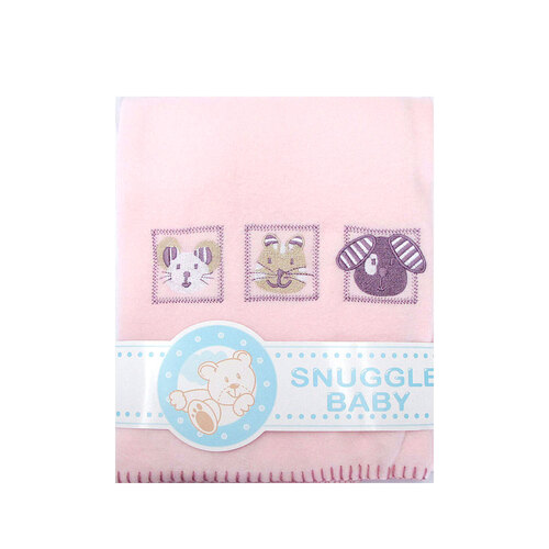 Animal Pink Embroidered Polar Fleece Baby Blanket 80 x 100 cm - Main Image