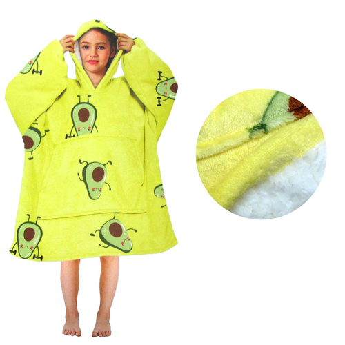 Girls Comfy Warm Blanket Hoodie with Sherpa Fleece Reverse Avocado - Main Image