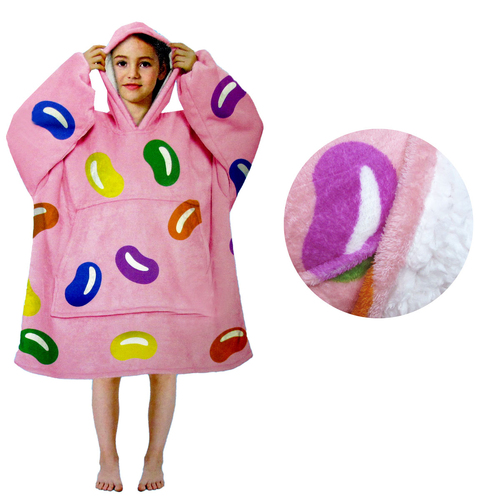 Girls Comfy Warm Blanket Hoodie with Sherpa Fleece Reverse Jelly Beans - Main Image