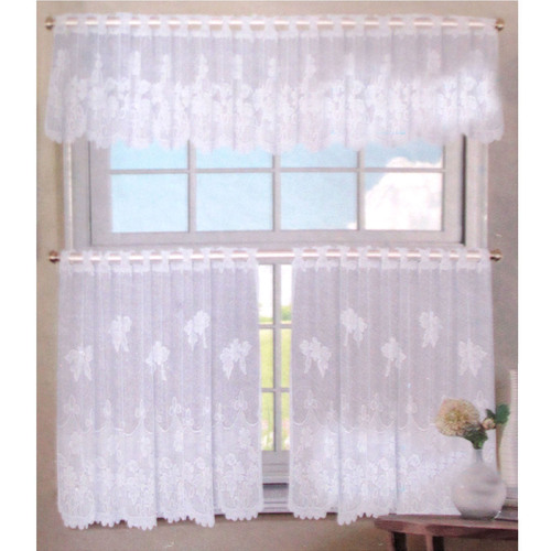 3 Pce Cafe Flora Lace Curtain Set - Main Image