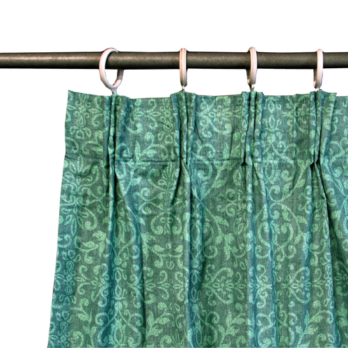 Pair of Acrylic Coated Damask Green Tape Edge Curtains - Main Image