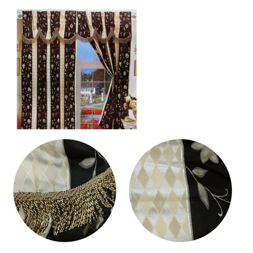 Pair of Caria Black Jacquard Tassels Unlined Curtains 145 x 210 cm - Main Image