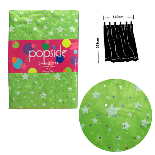 Pair of Organza Sequined Tab Top Curtains Sparkle Star Lime Green 140 x 213 cm - Main Image