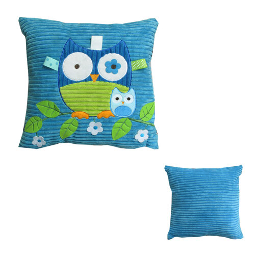Blue Owl Embroidered Applique Square Cushion - Main Image